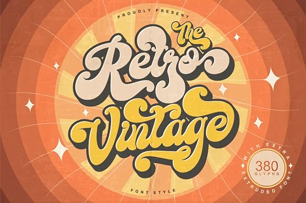 8 Creative Display Fonts for T-Shirts — Bold Retro Ideas 5 Retro Vintage bold groovy font displayed with swirling 70s lettering and warm vintage poster colors for nostalgic designs.