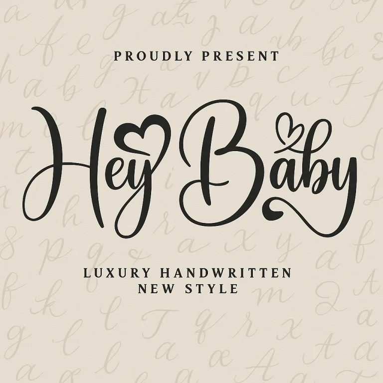 Discover Hey Baby, an elegant handwritten font with modern calligraphy style — perfect for weddings, logos, and luxury branding designs.