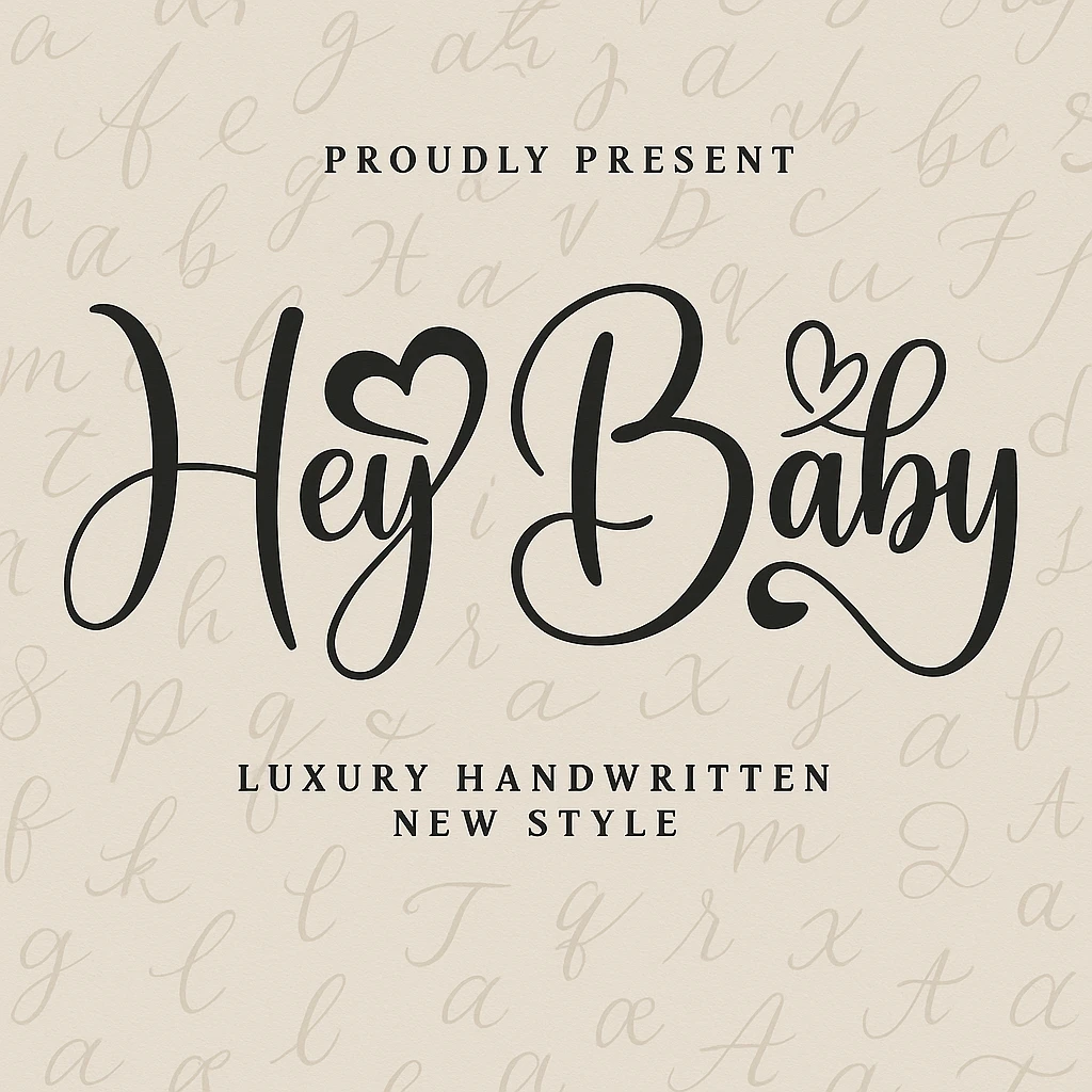 Discover Hey Baby, an elegant handwritten font with modern calligraphy style — perfect for weddings, logos, and luxury branding designs.