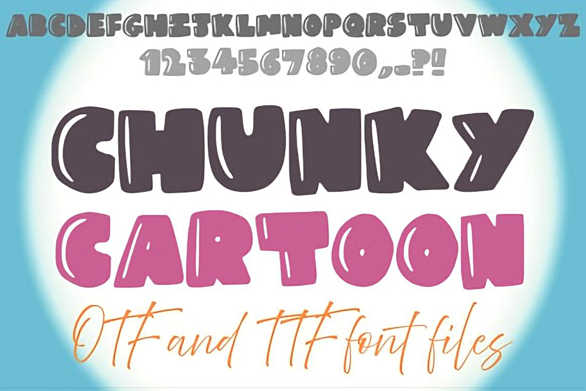 8 Creative Display Fonts for T-Shirts — Bold Retro Ideas 3 Chunky Cartoon bold chunky display font featuring oversized bubbly letters with a fun comic-style look.