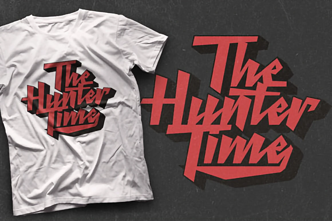 8 Creative Display Fonts for T-Shirts — Bold Retro Ideas 2 Retro Thunder bold brush script font displayed on a white T-shirt, featuring strong retro lettering with an 80s–90s vibe.