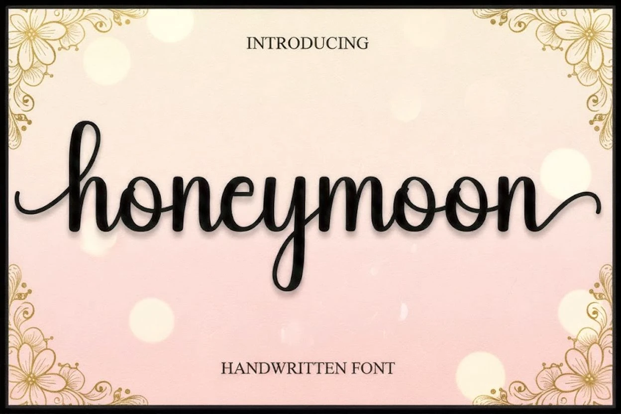 Honeymoon is a sweet handwritten script font that adds romance and elegance — perfect for weddings, logos, fashion, and creative branding.