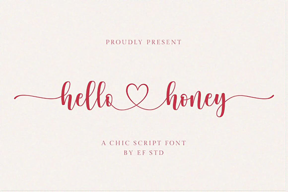 Best 7 Script Fonts & Handwritten Script Collection 8 Hello Honey chic handwritten script font displayed with soft flowing strokes for a feminine, modern, elegant look.