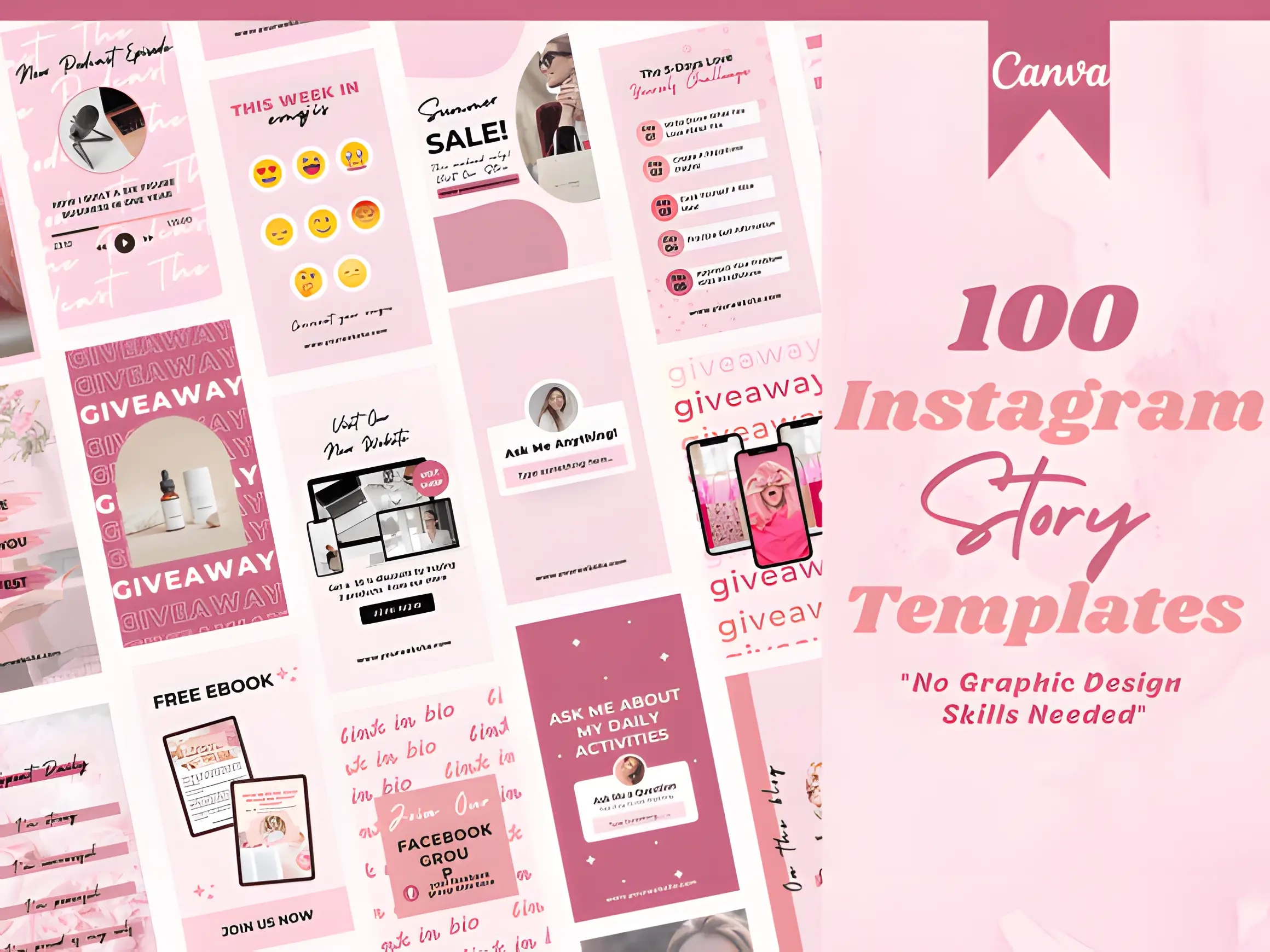 Instagram Templates – 100 Pink Canva Stories