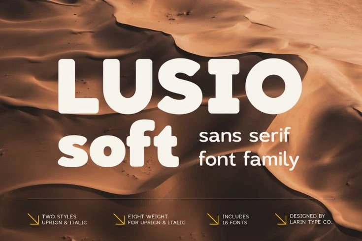 Best Font Pairings for Modern Web in 2026 4 Lusio Soft rounded sans serif font preview with smooth letters for UI design, branding, packaging labels and posters