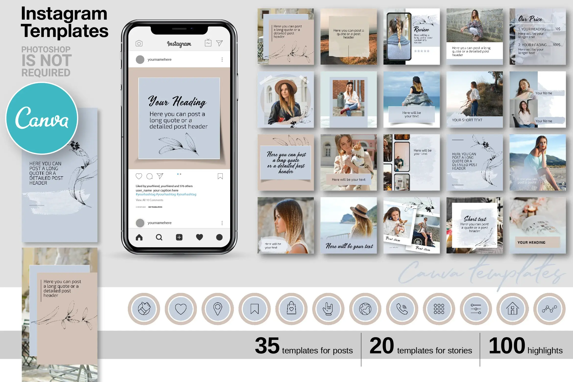 Beige Instagram Canva Templates for Posts and Stories
