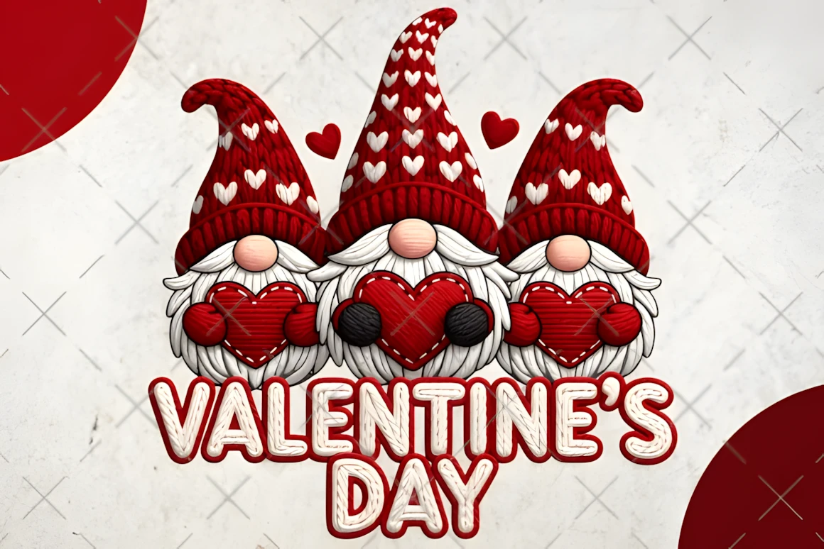 Latch Hook Yarn Valentine’s Day PNG – Cozy Faux Yarn Gnome Trio for Crafts