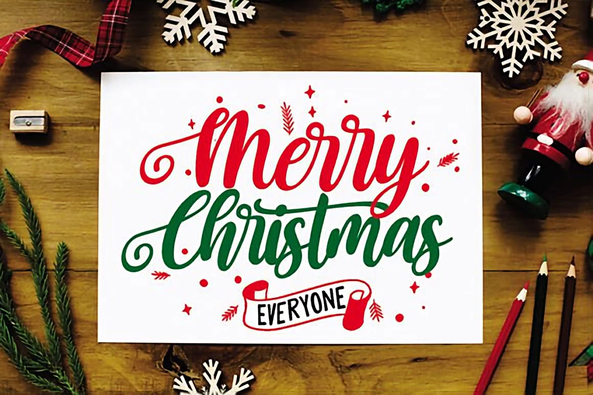 Top 10 Christmas Fonts to Elevate Your Holiday Designs 21 Handwritten Christmas script font showcased with ornaments, pine branches, and modern calligraphy style
