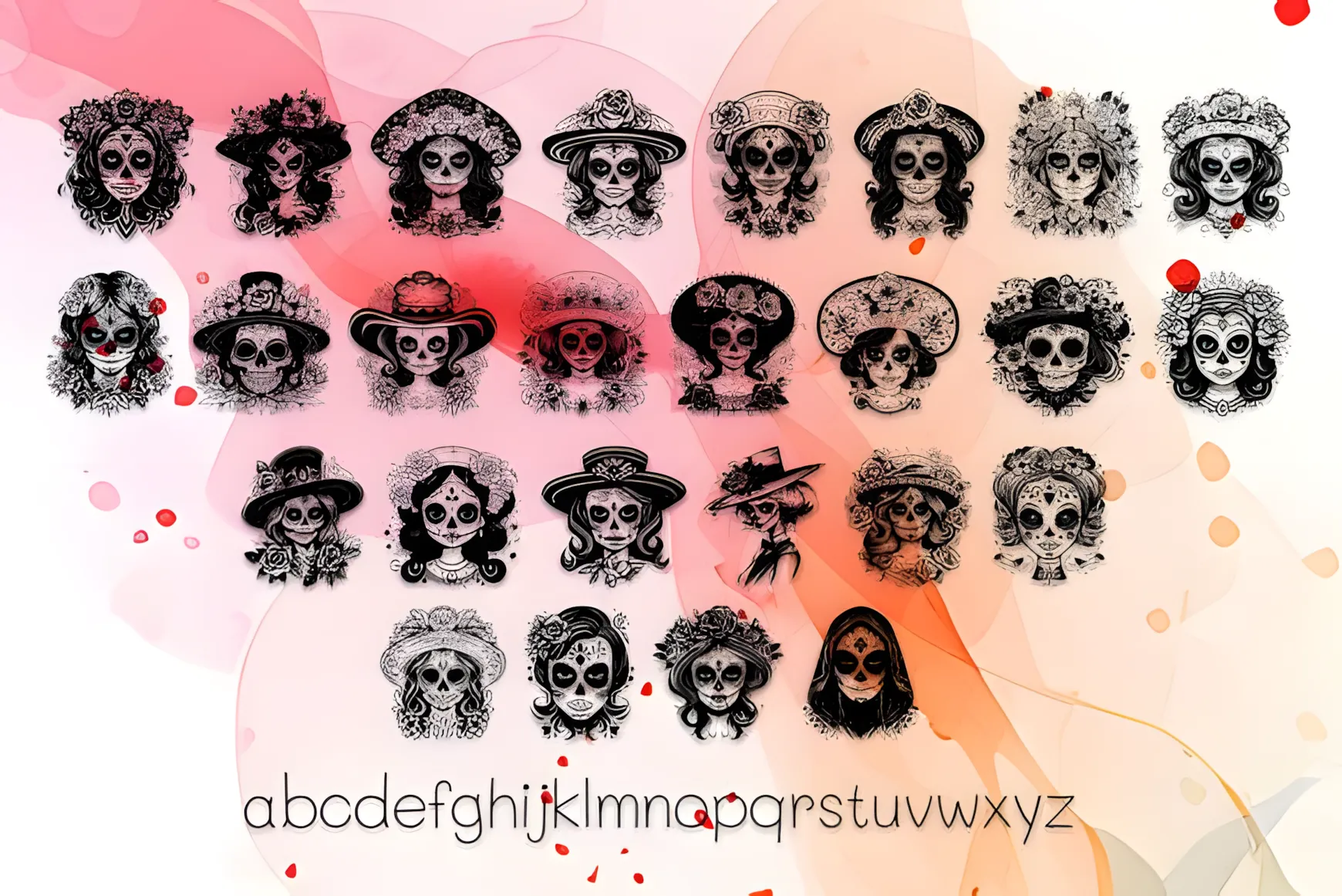 La Catrina Sugar Skull Font: Day of the Dead Dingbats 10 La Catrina Sugar Skull Font day of the dead sugar skull dingbats set