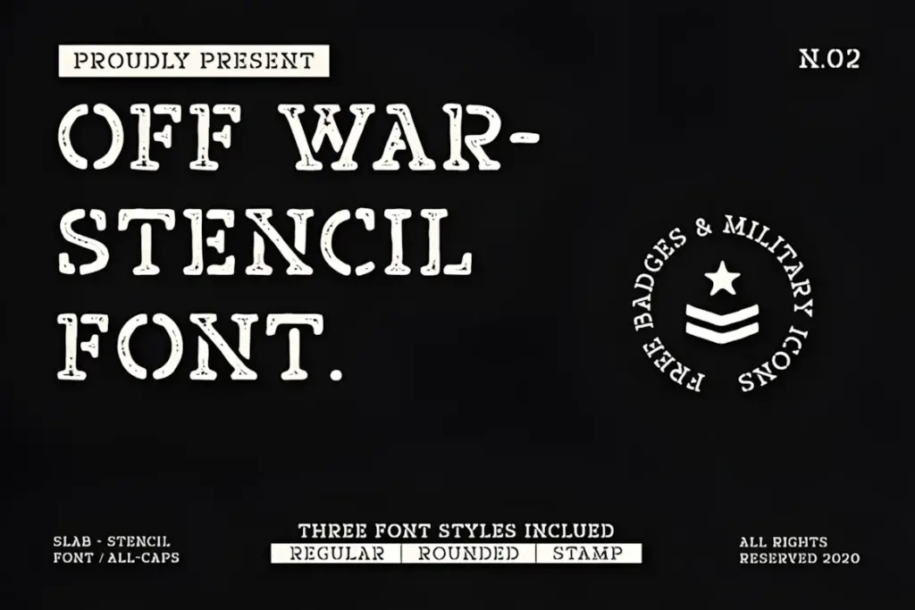 52 Best Stencil Fonts & Cuttable Fonts – Free & Premium Picks 24 Off War Fonts 4141862 1 1 580x387 upscayl 2x upscayl standard 4x