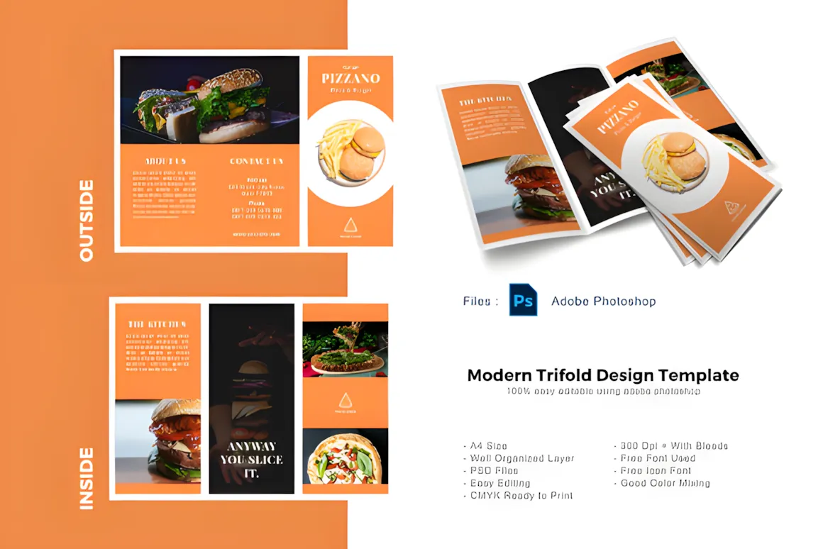 26 Restaurant Menu Ideas: Cool and Unique Designs 25 Pizzano menu brochure trifold template Graphics 6497360 1 1 580x387 upscayl 2x upscayl standard
