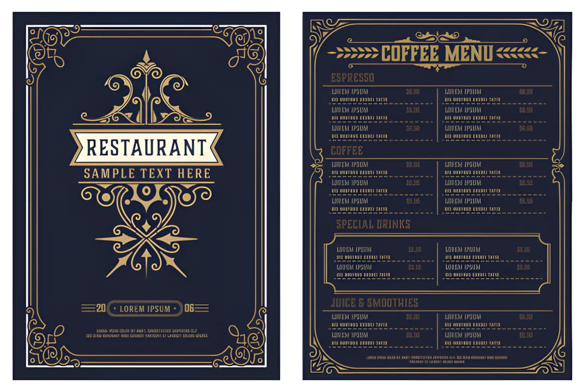 26 Restaurant Menu Ideas: Cool and Unique Designs 13 Restaurant menu design vector with vintage logo Graphics 12151780 1 1 580x387 upscayl 2x upscayl standard