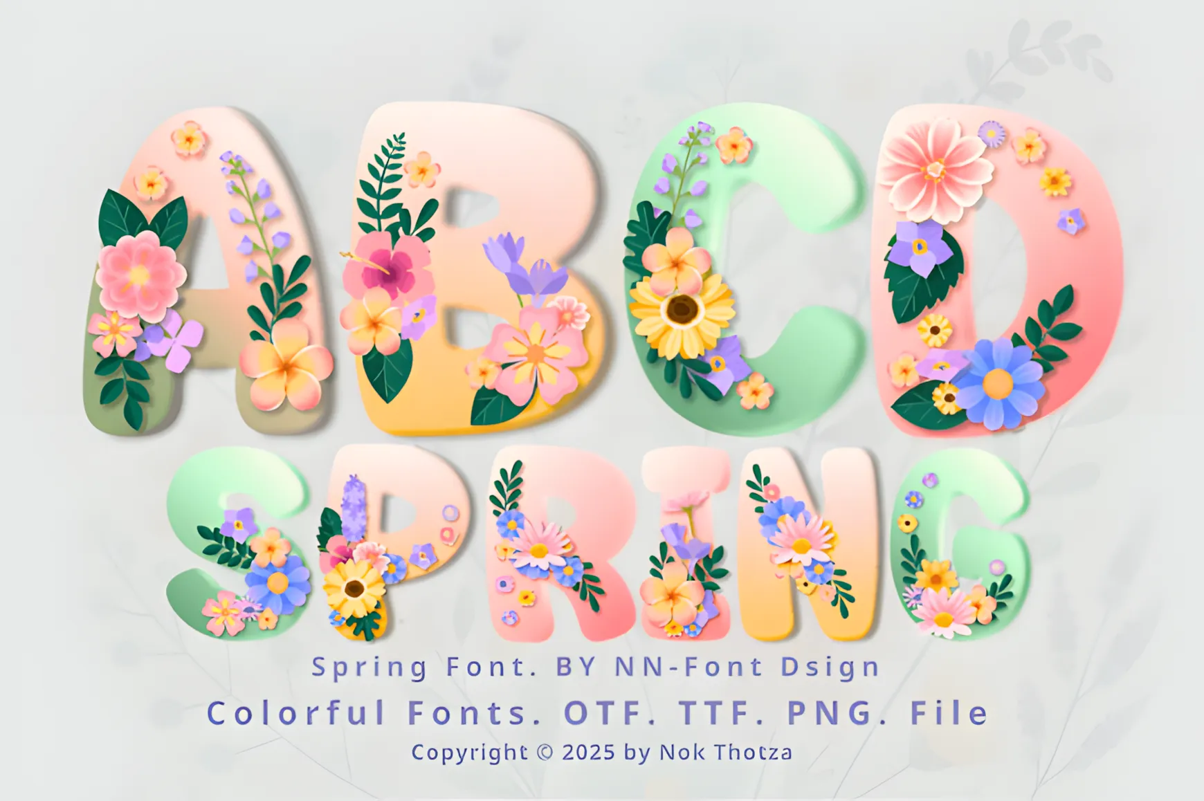 Spring Font decorative floral typography for spring designs