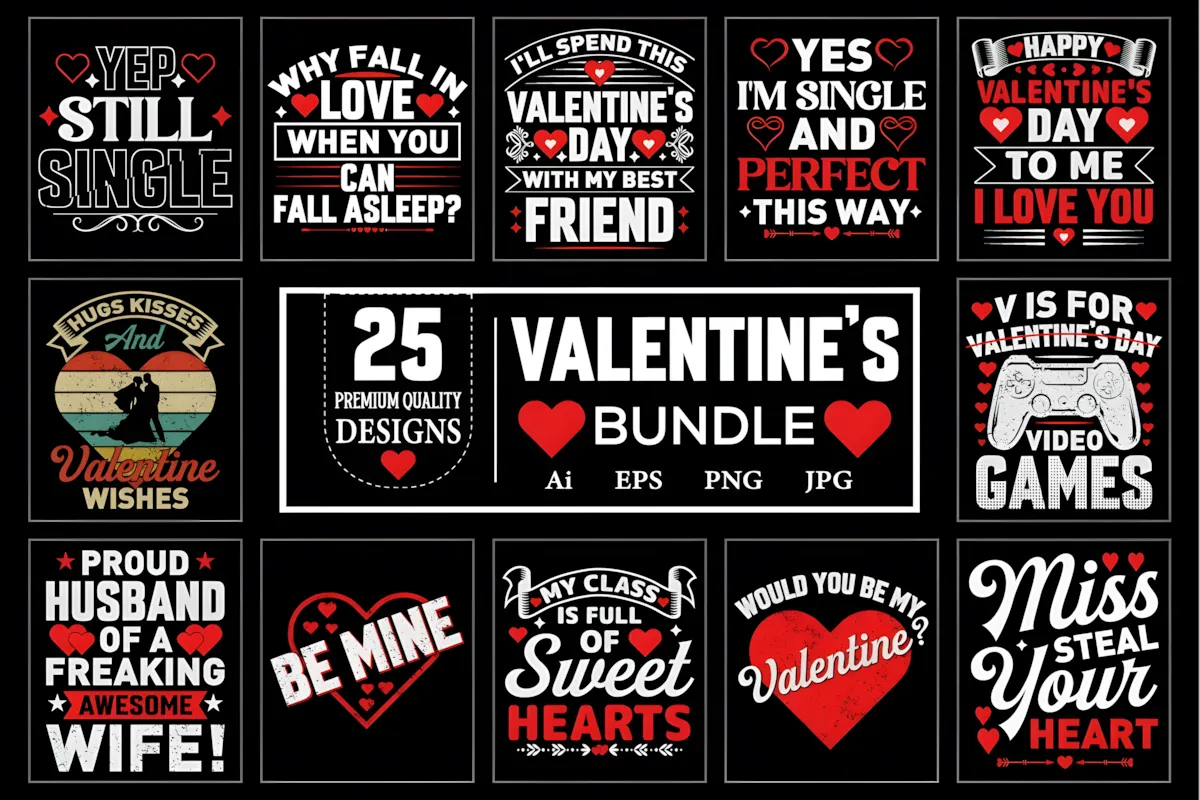 Printable Valentine apparel designs for Etsy and online stores