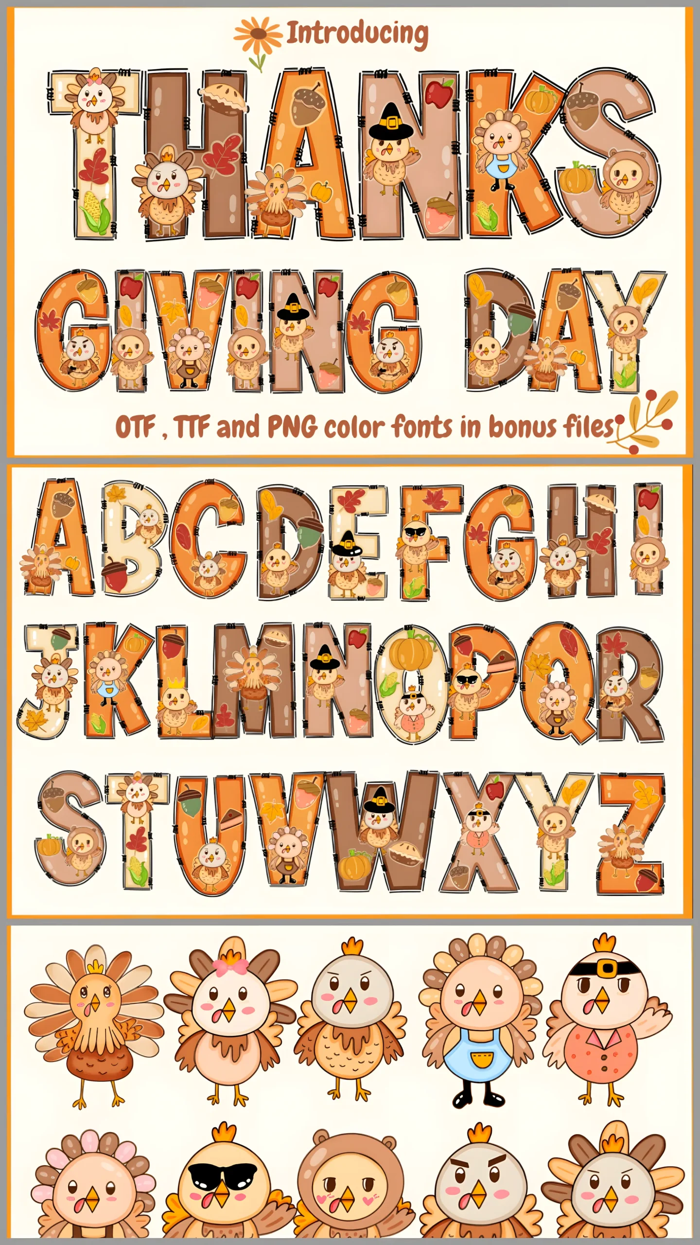 Thanksgiving Day Font: Cute Color Typeface for Kids Designs 7 Thanksgiving Day Font cute color alphabet for kids