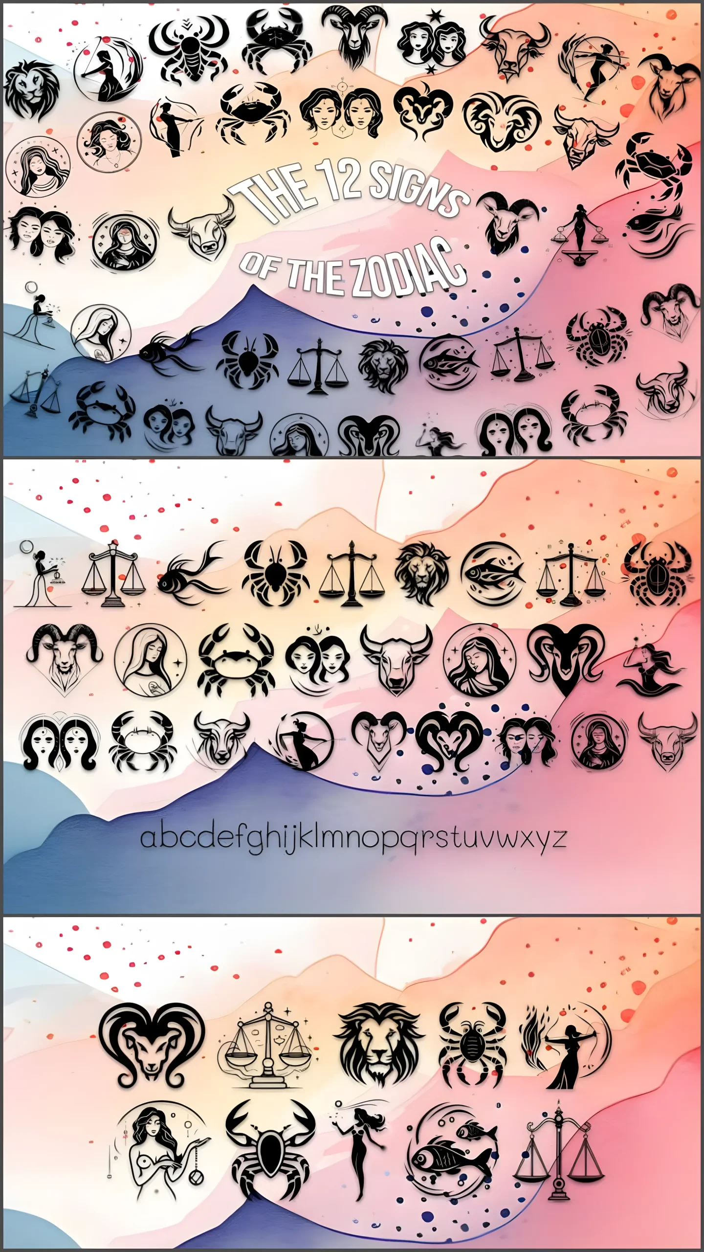 The 12 Signs of the Zodiac Font: Celestial Dingbats Set 4 The 12 Signs of the Zodiac Font zodiac symbols dingbats set