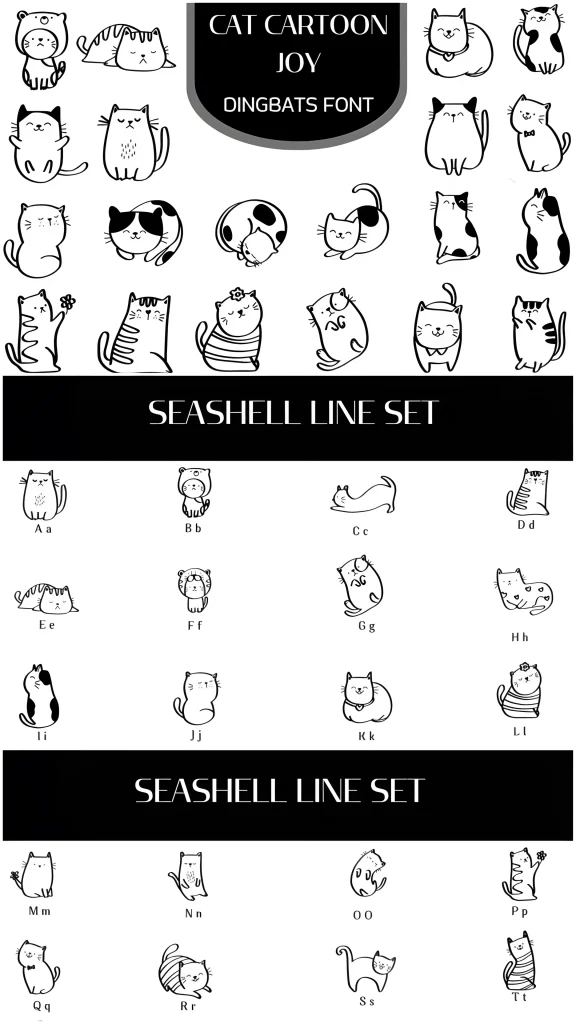 Cat Cartoon Joy Font: Cute Dingbats Typeface for Fun Designs 7 Cat Cartoon Joy Font playful cat icons for stickers and planners