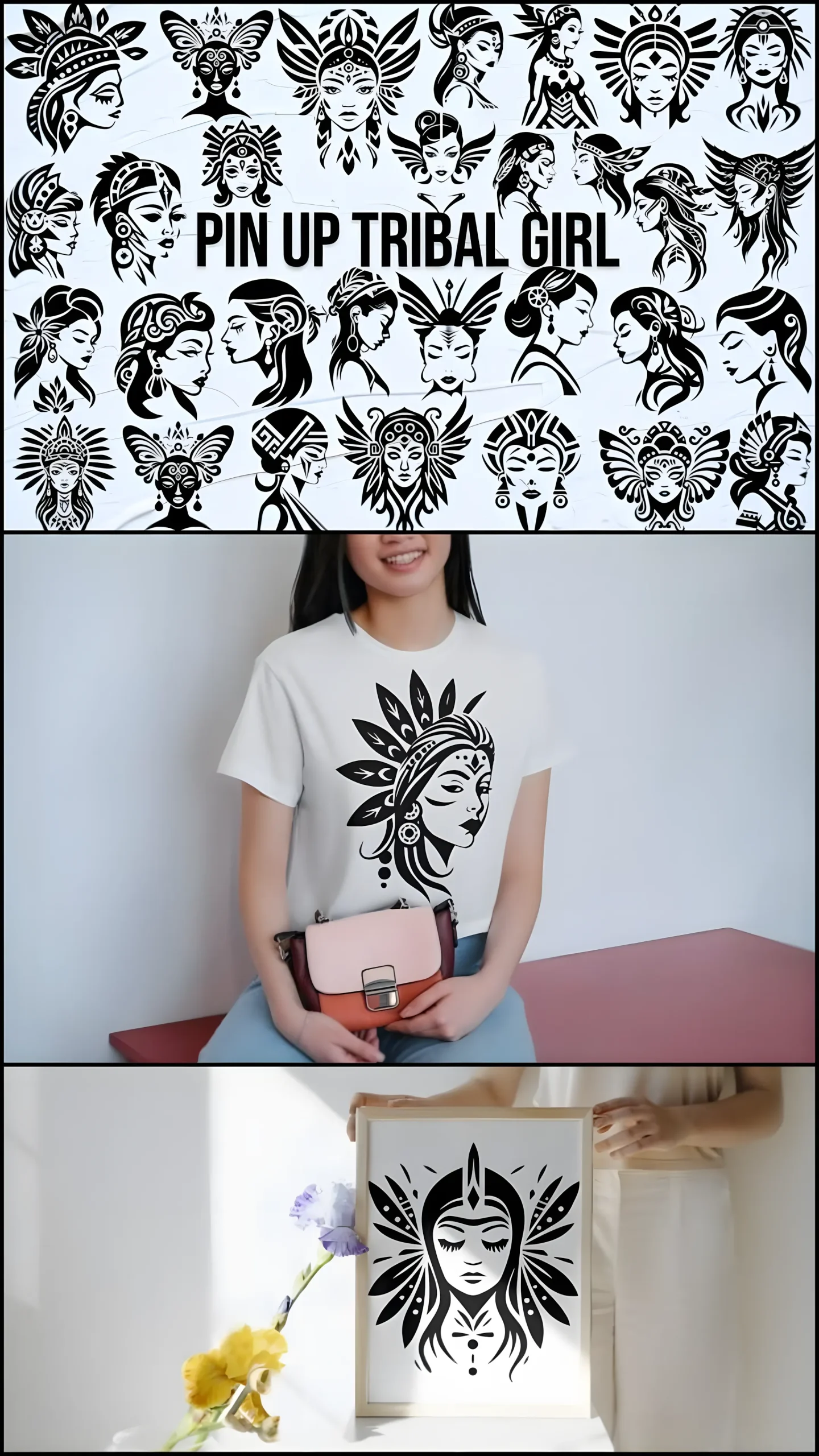 Pin-up Tribal Girl Font: Retro Dingbats With Tattoo Style 8 Pin-up Tribal Girl Font retro pin up tribal girl dingbats set