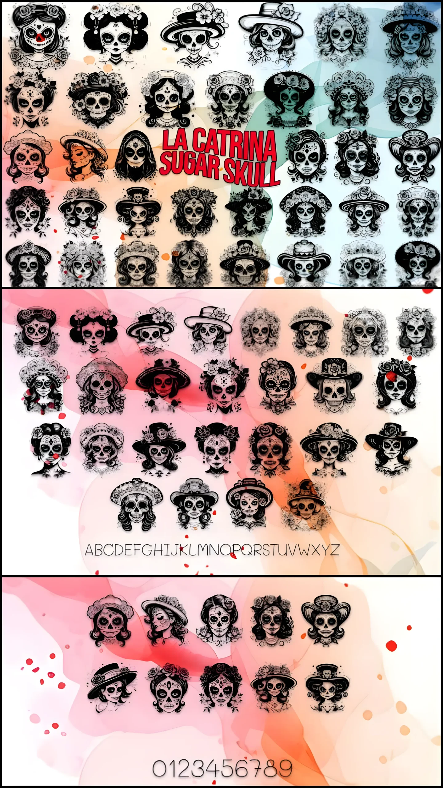 La Catrina Sugar Skull Font: Day of the Dead Dingbats 9 La Catrina Sugar Skull Font day of the dead sugar skull dingbats set