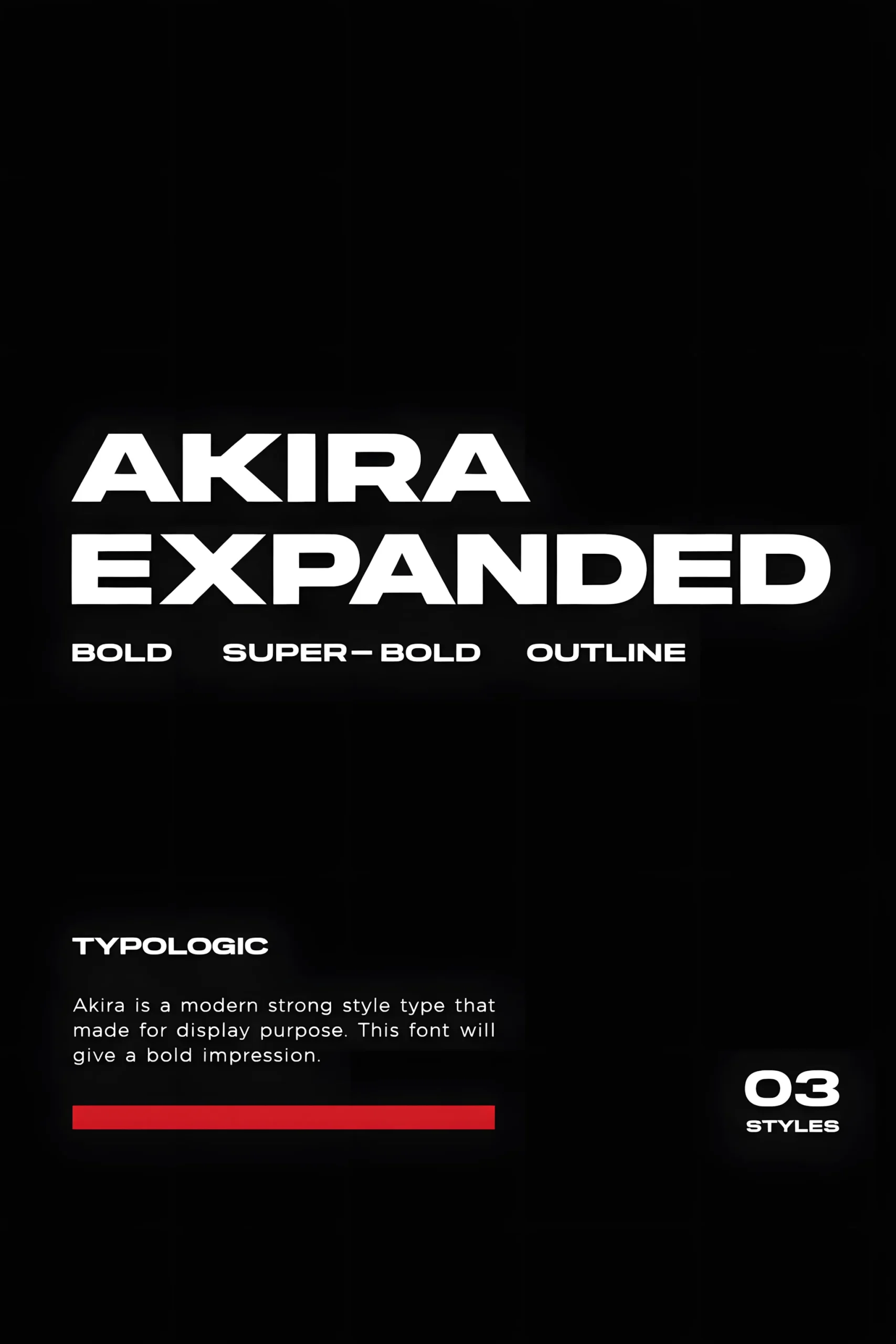 Akira Expanded font preview showing bold modern sans serif typography