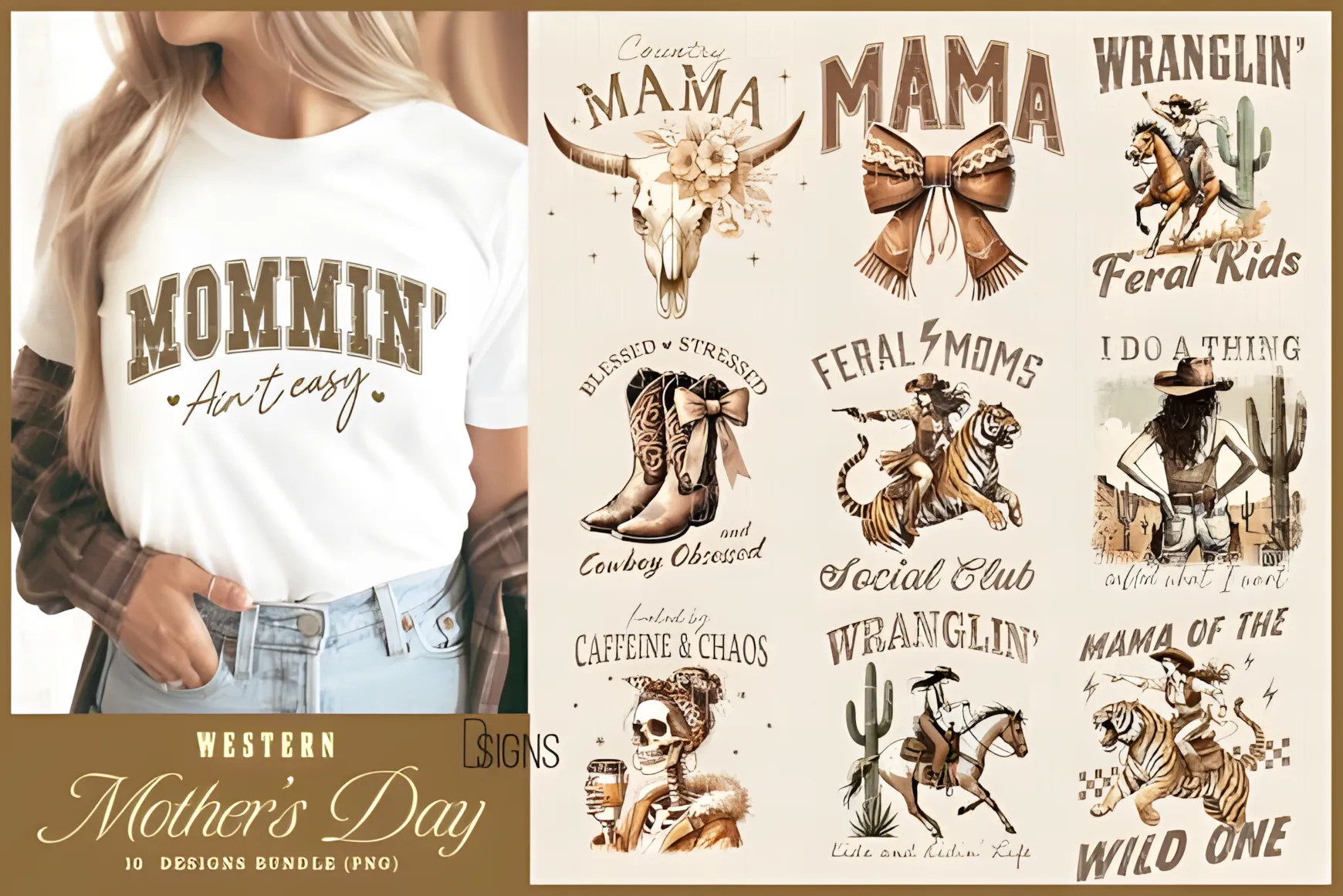 Western Mother’s Day Cowgirl Bundle preview with 10 PNG designs