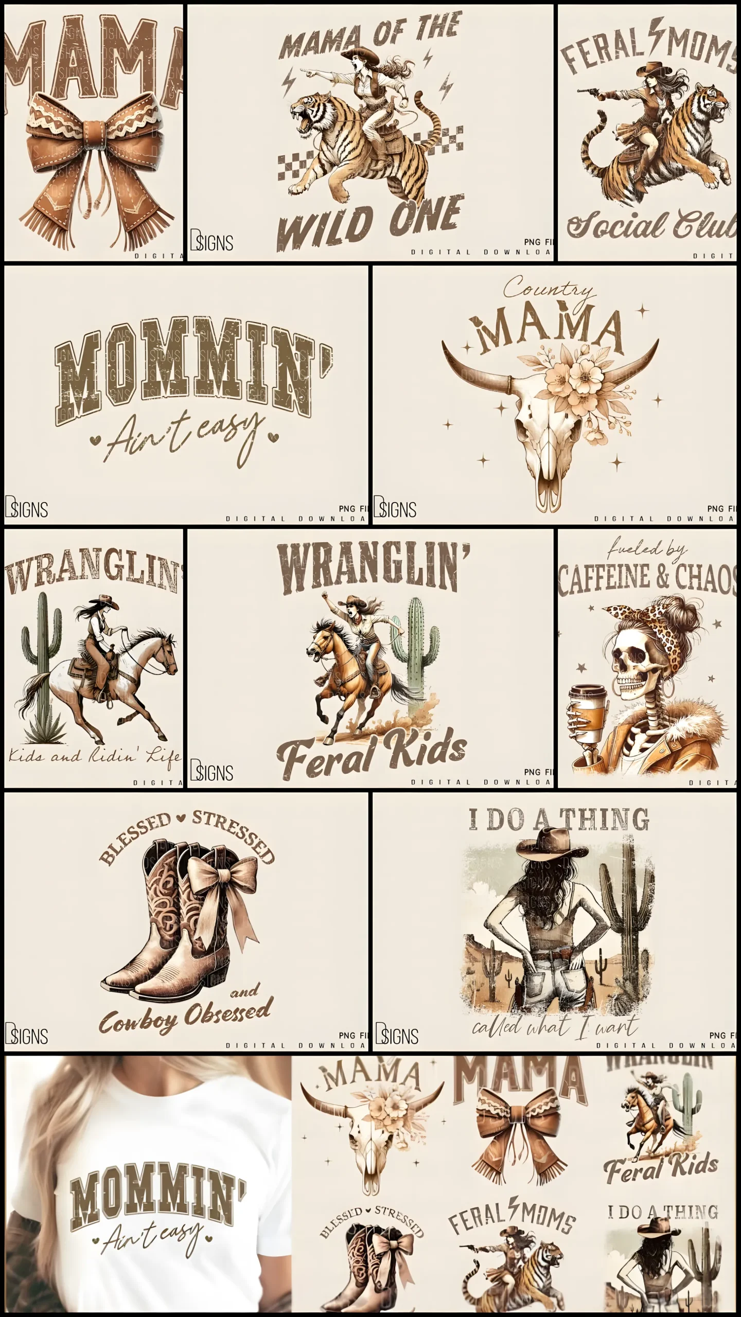Western Mother’s Day Cowgirl Bundle – 10 PNG Designs for Apparel 3 Cowgirl mom shirt designs on western Mother’s Day t-shirt mockup