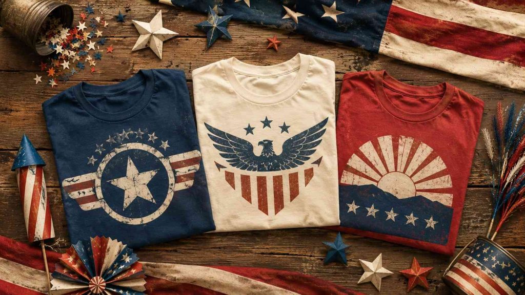retro patriotic t-shirt designs for USA 250th anniversary apparel
